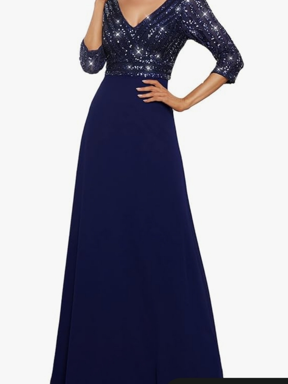 Navy Sequin V-Neck Evening Gown